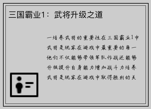 三国霸业1：武将升级之道