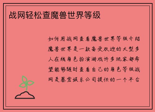 战网轻松查魔兽世界等级